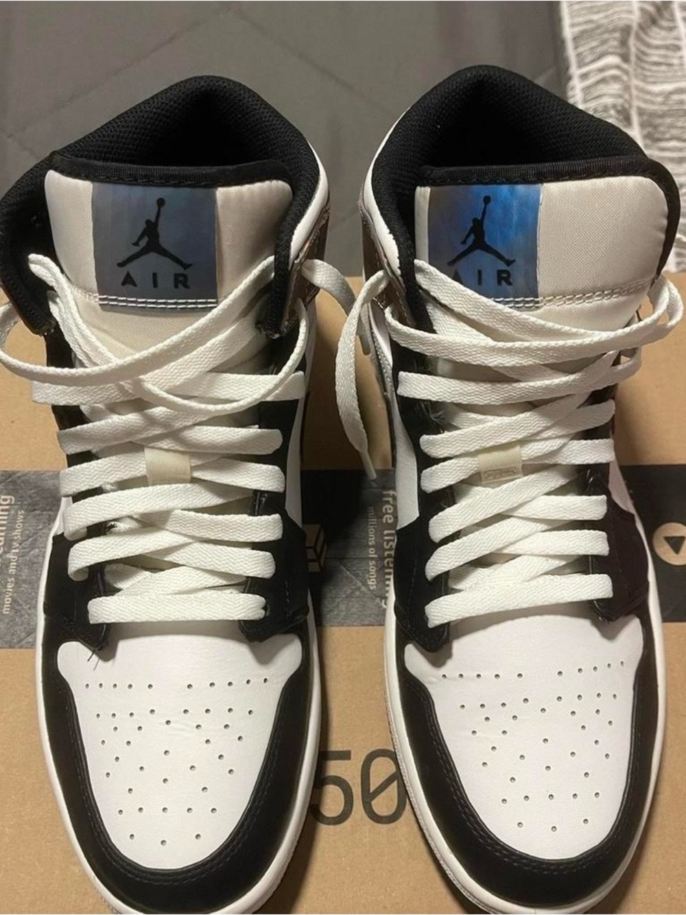 Jordan High-Top Sneakers – White, Black & Blue Logo